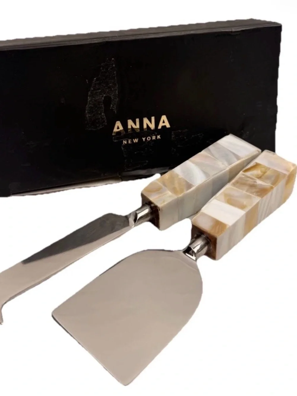 Anna Marble-Effect Cheese Knife & Spreader Set - Cream